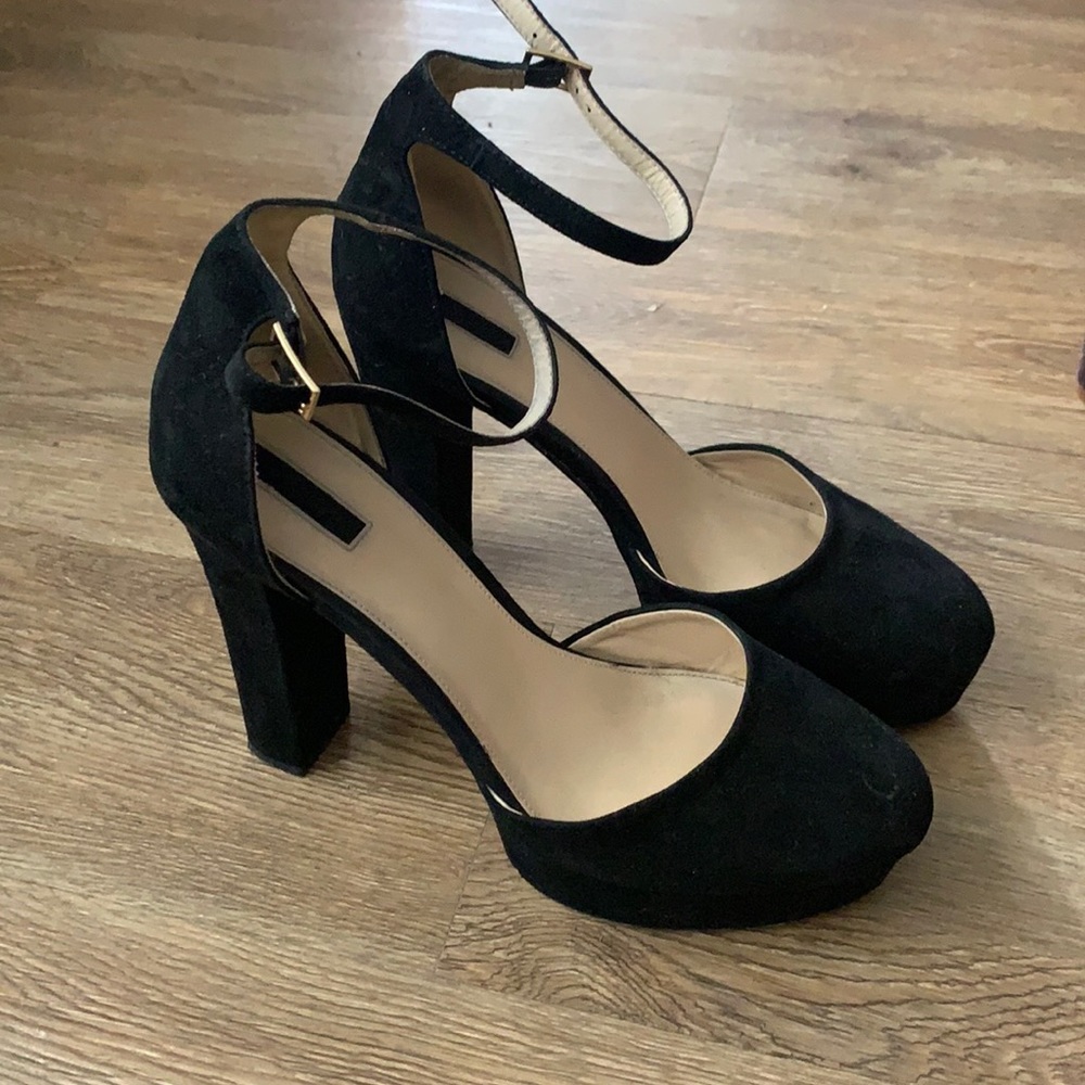 Black suede platform heels